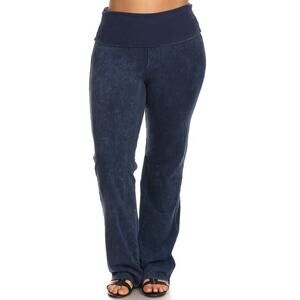 Chatoyant Plus Size Fold Over Waist Yoga Pants Electric Blue 1XL